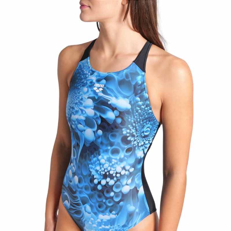 Купальник жіночий BLUE FLOWERS SWIMSUIT V BACK